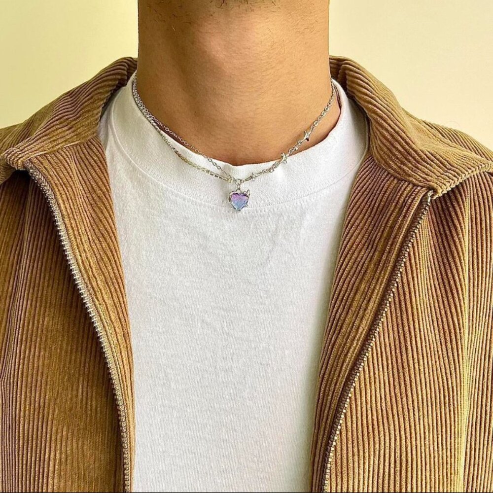 y2k 2000s choker heart crystal star pendant silver necklace